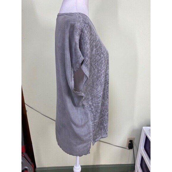 ii Sisters Gray Slub Knit Burn-out Sheer Front High Low Boxy Top Blouse Size M/L - Picture 7 of 9